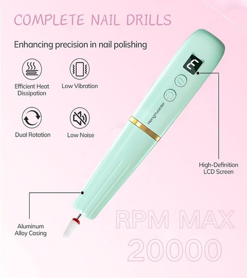 HengYuaoler Electric Nail Drill Machine File Efile Set for Acrylic Gel Nails Portable Nail Drill Machine Kit Rechargeable Pedicure Tools for Hand Feet Manicure Pedicure Tools Polishing Set(Blue)