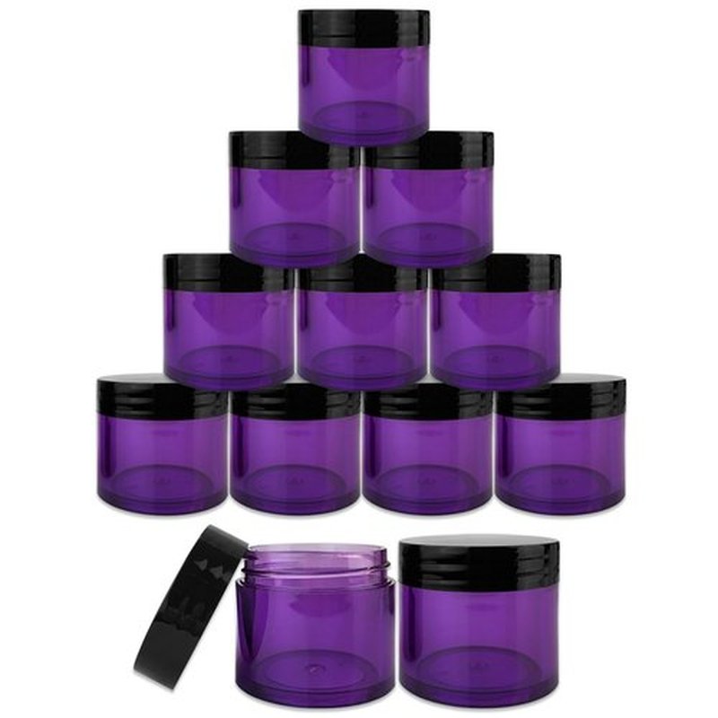 Beauticom 30g/30ml (1 fl. oz.) Double Wall Purple-Tinted Plastic Leak Proof Jars with Flat Top Lids for Creams, Lotions, Make Up, Powders, Glitters, and more... (Color: Black Lid, Pieces: 30)