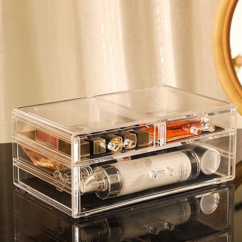 Cq acrylic Makeup Organizer with 3 Drawers -Clear Plastic Skincare and Cosmetic Storage for Vanity Countertop,Dresser Top Organizer for Beauty Products,Cologne Perfume-Bathroom Countertop Organization
