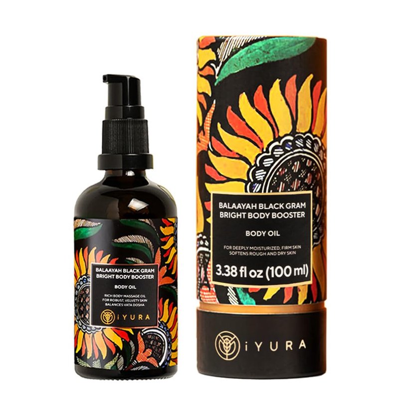 iYURA Balaayah Black Gram Bright Body Booster | Body Oil for Crepey, Mature Skin | Firms the look of Sagging Skin on the Arms & Legs | Long-Lasting Intense Moisturization | 3.38 fl oz (100 ml)
