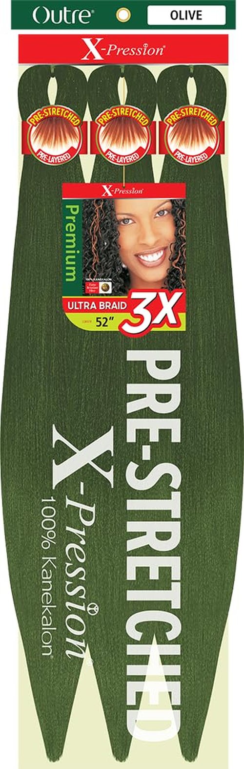 [5 PACK DEAL] Outre X-Pression Braid-Pre Stretched Braid 52" 3X 5 Packs (OLIVE)