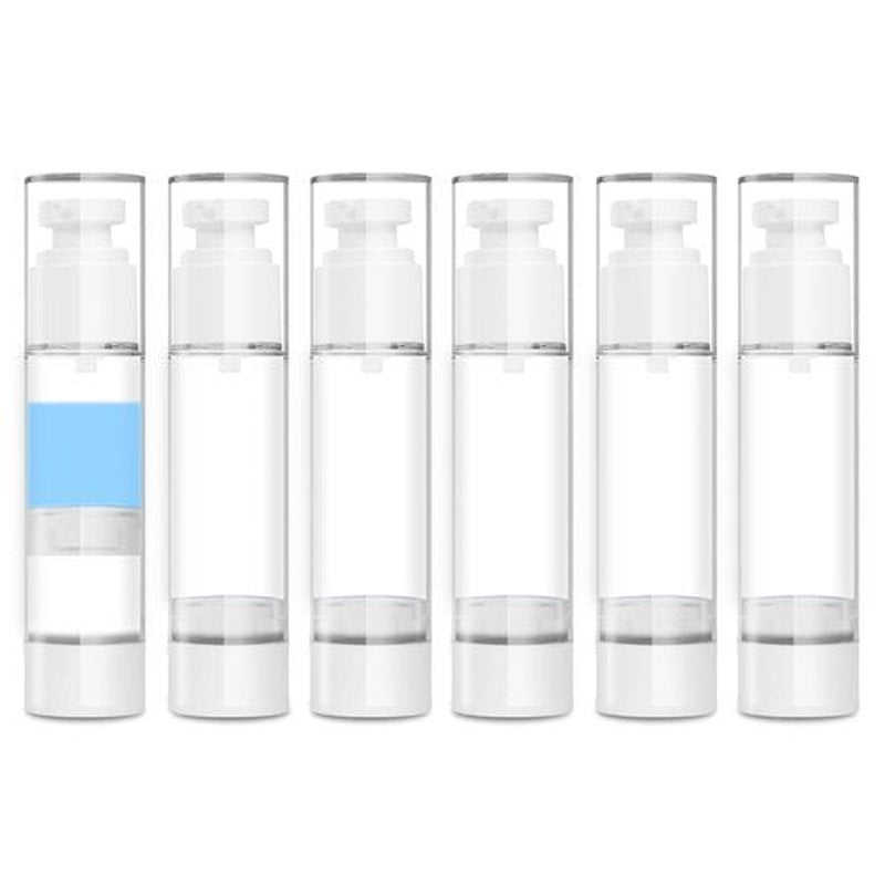GIVITASOT 1.7OZ/50ML Airless Pump Bottles, 6 Pack Lotion Dispenser Travel Size Pump Bottles, Vacuum Cosmetic Travel Bottle for Lotion, Creams, Foundation, Cosmetic, with Labels, Wooeden Stick
