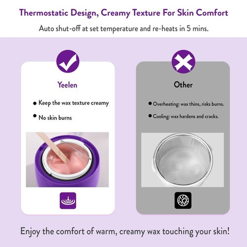 Professional Portable Wax Warmer Machine: Melts Hard Wax Beads for Body Face Hair Removal - with 14oz Wax Pot Adjustable Temperature Clear Lid (Purple)