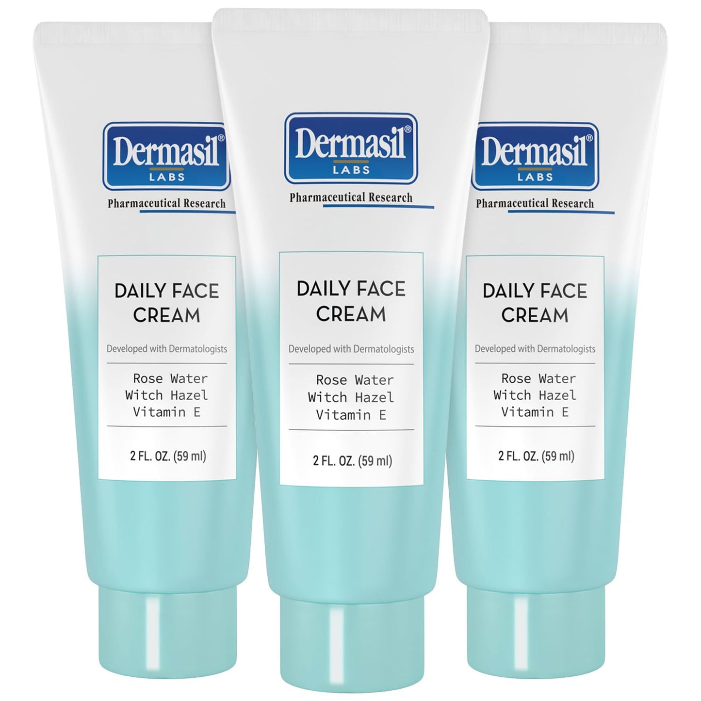 Dermasil Daily Face Cream 3-Pack – Oil-Free, Lightweight Moisturizer with Witch Hazel, Rose Water, and Vitamin E, 2 Oz Ea