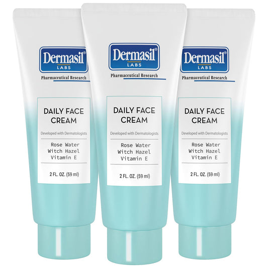 Dermasil Daily Face Cream 3-Pack – Oil-Free, Lightweight Moisturizer with Witch Hazel, Rose Water, and Vitamin E, 2 Oz Ea