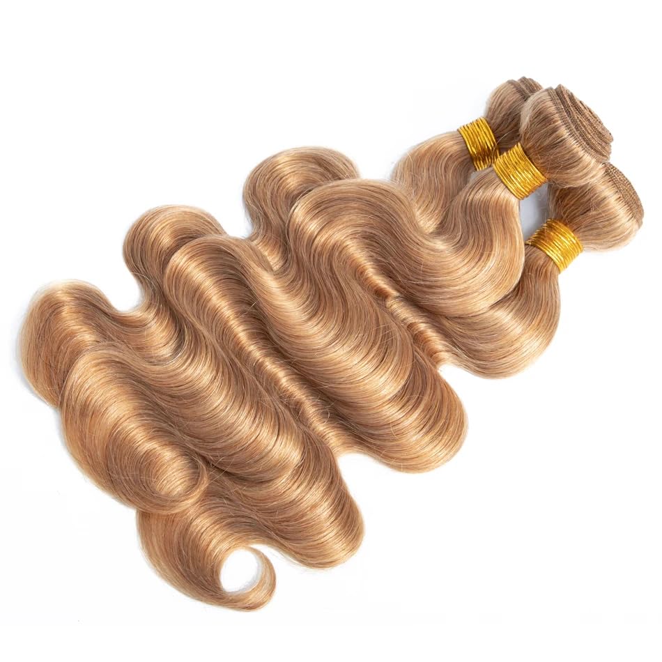Color 27 Human Hair Bundles Honey Blonde Body Wave Bundles Human Hair 8A Grade Brazilian Unprocessed Virgin Hair 3 Bundles 8 10 12 Inch Color 27 Bundles Human Hair