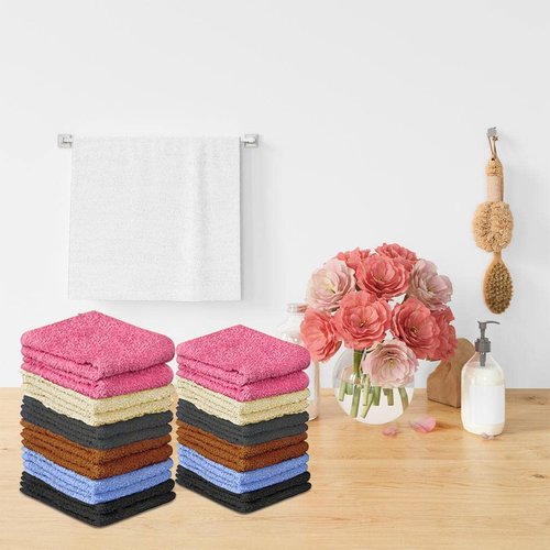 QUBA LINEN 100% Cotton - Wash Cloth Set - Pack of 24, Flannel Face Cloths, Highly Absorbent and Soft Feel Fingertip Towels (Multi Color, 12x12 Pack of 24)
