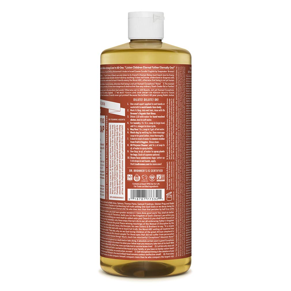 Dr. Bronner's Eucalyptus Pure-Castile Liquid Soap - 32 oz Organic, Vegan, 18-in-1 Uses