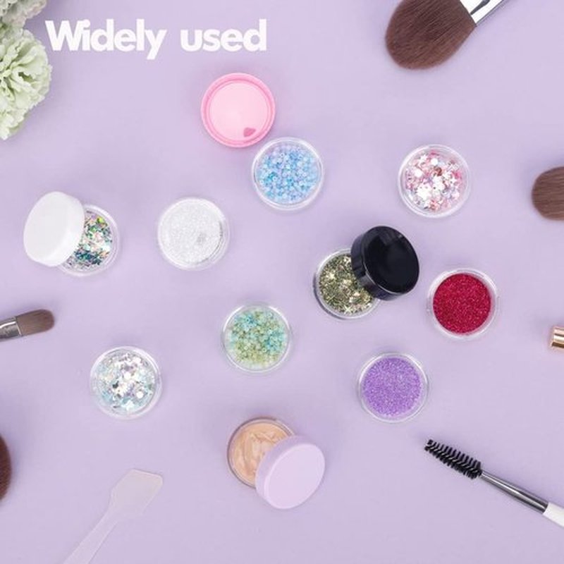 5 Gram Sample Containers with White Lids, 50 Count 5ML Sample Jars, Empty Cosmetic Containers with Lids, Small Makeup Travel Containers for Glitter, Lotion, Cream, Beads, with Labels, Mini Spatulas