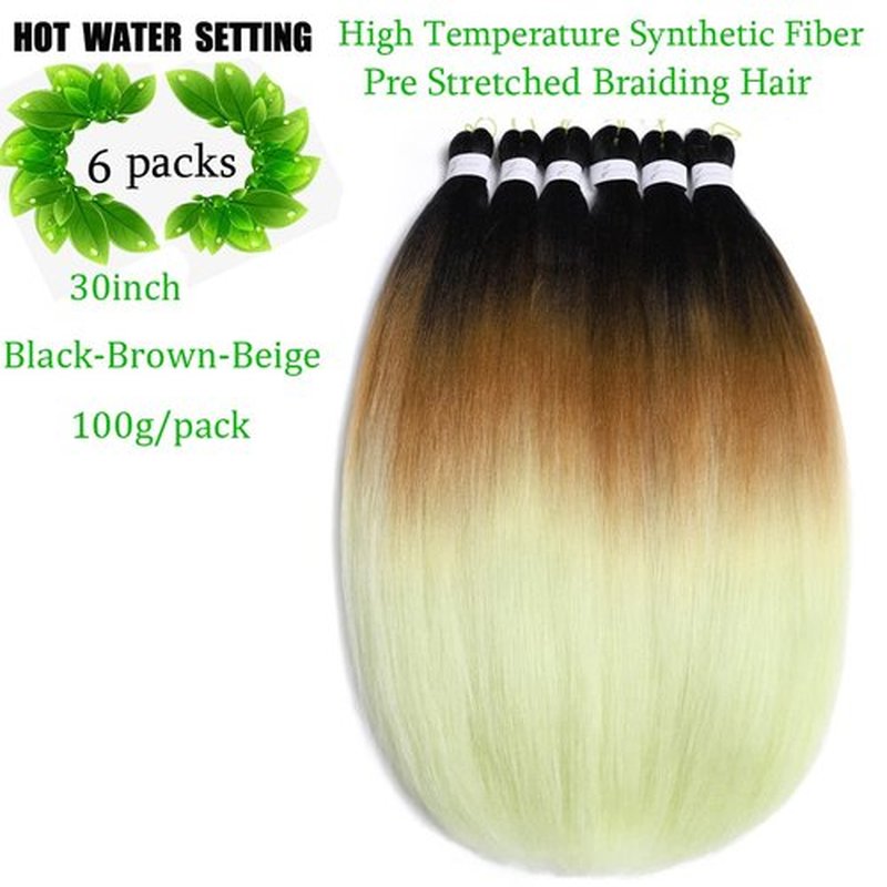Pre stretched Braiding Hair 30 Inch 6 Packs Professional Braids Hair Extensions High Temperature Synthetic Fiber Braid Hair Crochet Twist Soft Yaki Texture Hot Water Setting(30inch,Black-Brown-Beige)