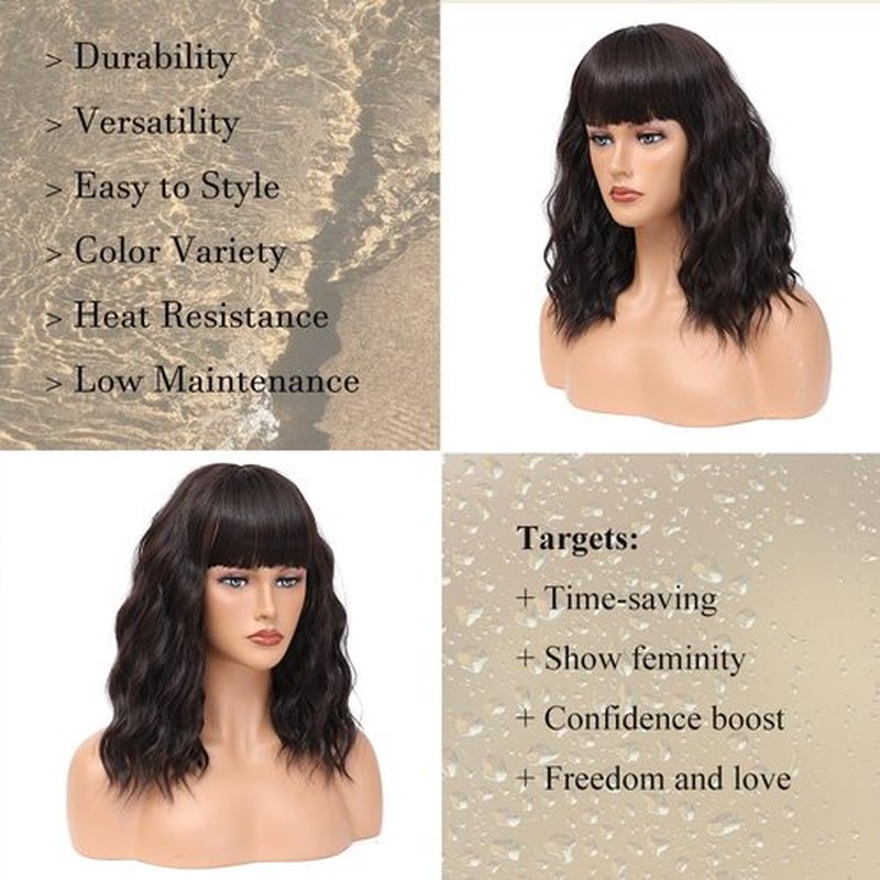 Short Brown Wig with Bangs Curly Bob Wigs for Women Natural Brown Hair Replacement Wigs Cosplay Costume Halloween Wigs