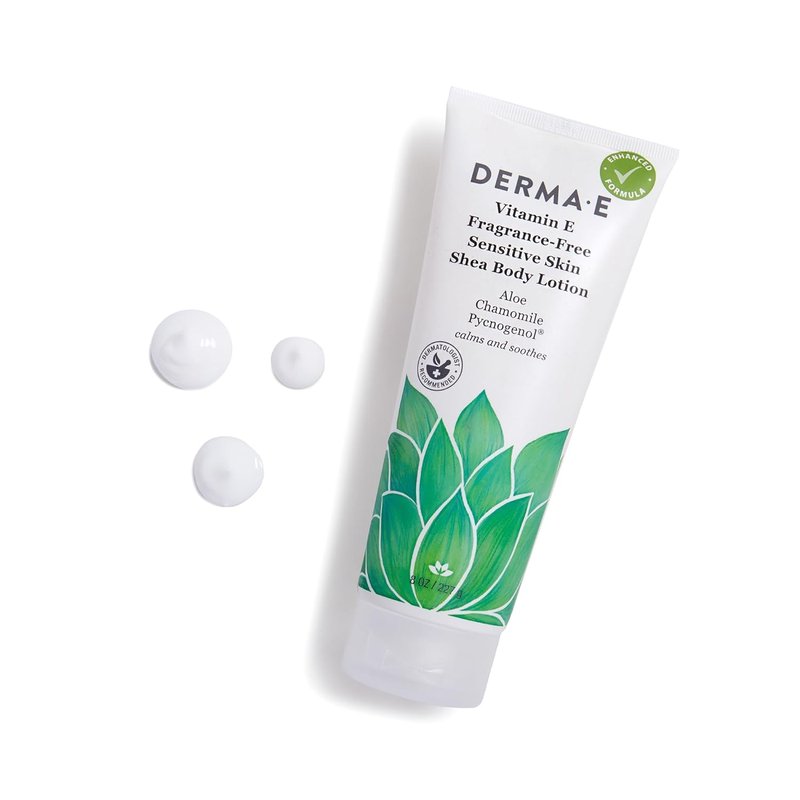 Derma E Vitamin E Body Lotion - Fragrance-Free Moisturizer with Shea Butter & Aloe Vera | 8 Oz for Sensitive Skin