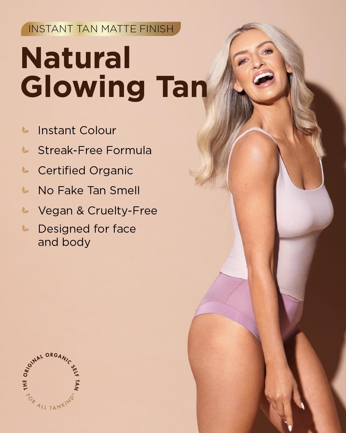 TanOrganic Instant Self Tan 100ml | Matte, Quick-Drying & Water-Resistant | For Face & Body | No Fake Tan Smell | Hydrating & Nourishing Formula