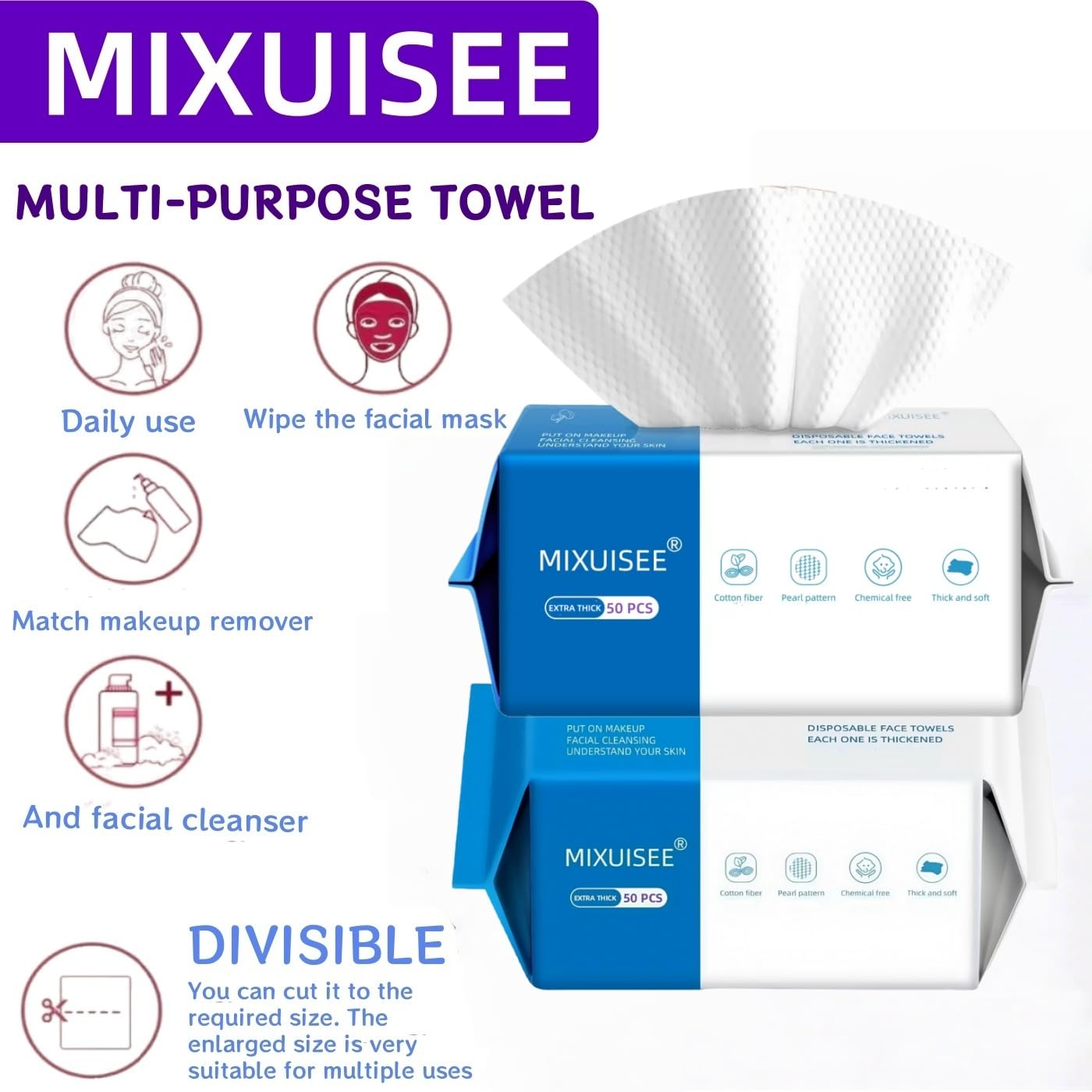 MIXUISEE-thick and soft Face Towels.Disposable face towel.100% Cotton facial cloths.Super thick 150%. Suitable for makeup removal and cleansing.and applicable to sensitive skin(Extra thick 150 pieces)