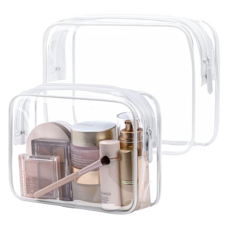 PACKISM TSA Approved Toiletry Bag - Clear Makeup Bags in 2 Size, Durable with Supporting Frame, Perfect for Travel Essentials, Carry-on Airport Airline Compliant Bag, White