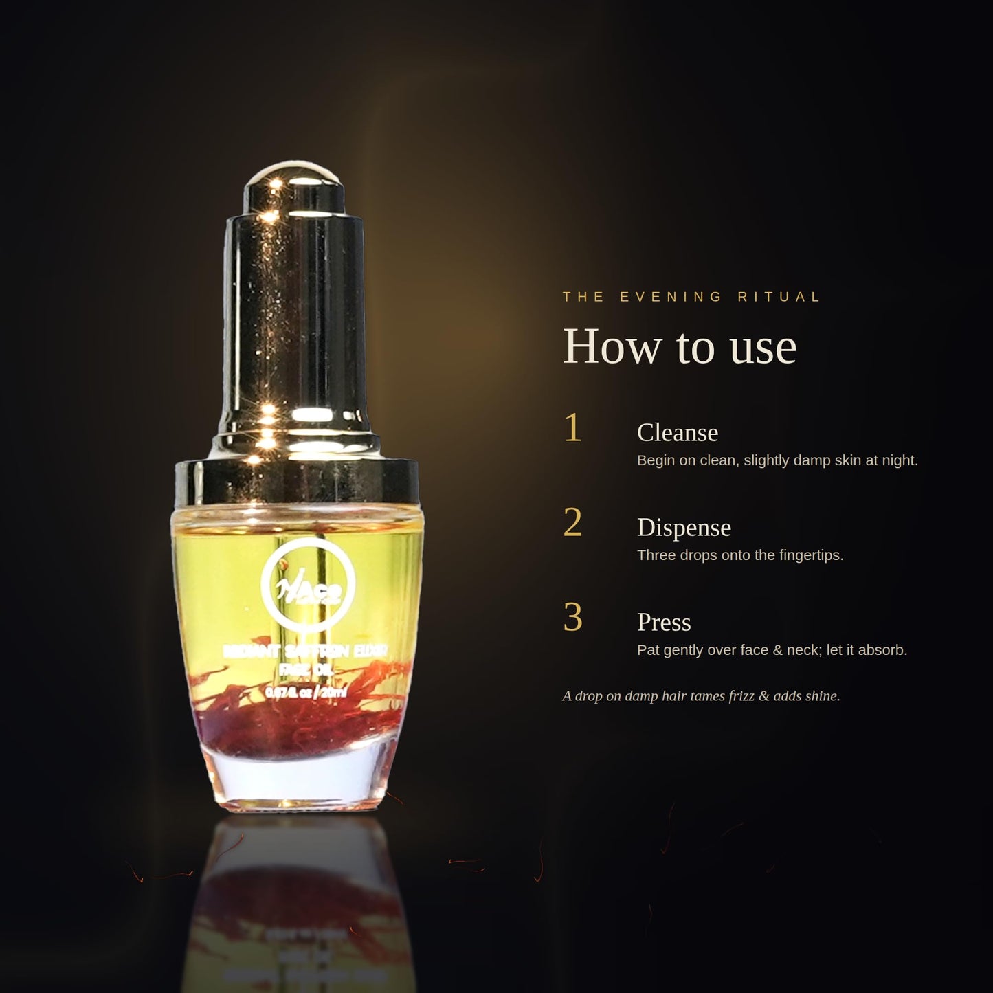 My Ace Radiant Saffron Elixir Face Oil - Ayurvedic Pure Natural Glow Booster, Brightening, Hydrating, Anti-Aging Facial Serum for Skin & Hair - Reduces Dark Spots & Pigmentation - Daily Use -0.67fl oz