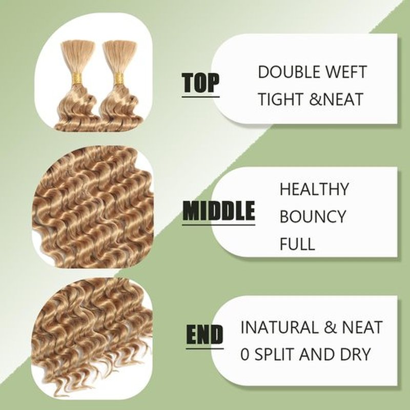 Deep Wave Bulk hair for Braiding Wet and Wavy Micro Braiding Hair No Weft Faux Deep Wave Braiding Hair Extensions for Box Boho Braids 155g with 2Bundles #27 (20Inch)