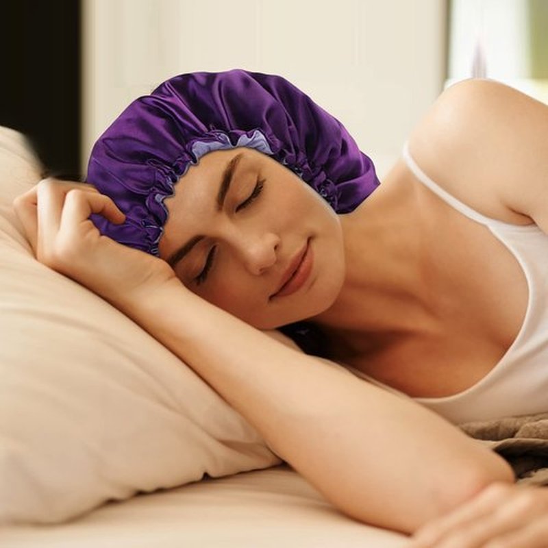 Satin Bonnet Silk Bonnet for Curly Hair Bonnet Braid Bonnet for Sleeping Bonnets for Women Large Double-Layer Adjustable Purple