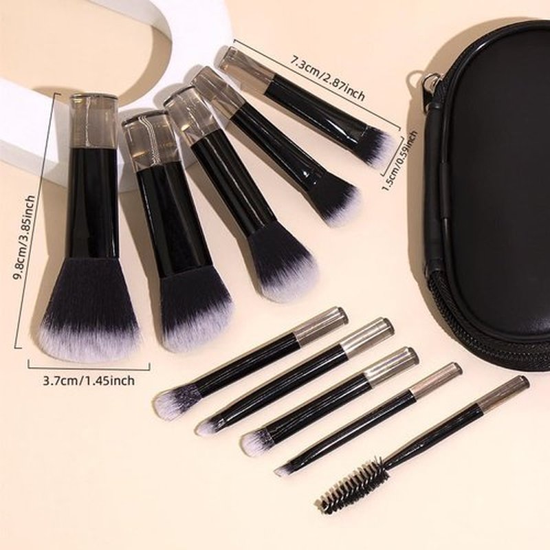 Portable ON THE GO Makeup Brush Set, COSHINE 10pcs Easy-taken Mini Full Complete Function Cosmetic Brushes Kit with Brush Pouch (black)