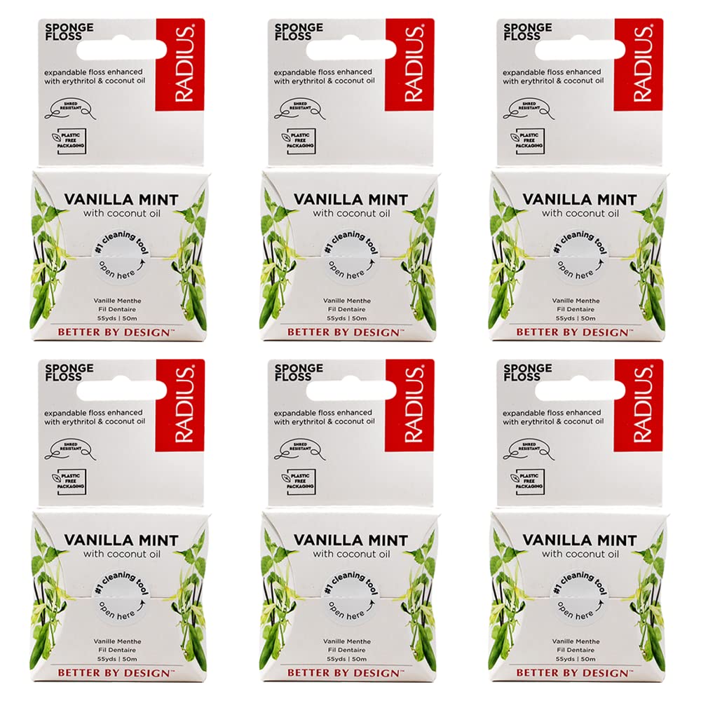 RADIUS Peppermint Dental Floss 55 Yards Vegan and Non-Toxic Oral Care Boost Total Tooth & Gum Protection Clear - Pack of 6