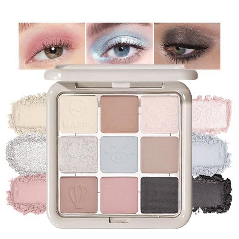 JUAAZIN Light Brown Eyeshadow Palette Natural Matte Shimmer Glitter 9 Colors, Gray blue Light pink Light Brown Eyeshadow Palette, Velvety Matte Finish Long Lasting Waterproof Professional Makeup 03#
