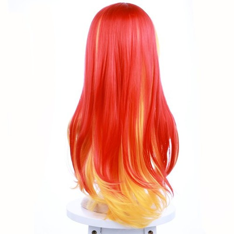 BERON Orange Yellow Wigs Long Wavy Women Wigs with Bangs Flame Curly Heat Resistant Synthetic Wigs for Cosplay Party Wigs