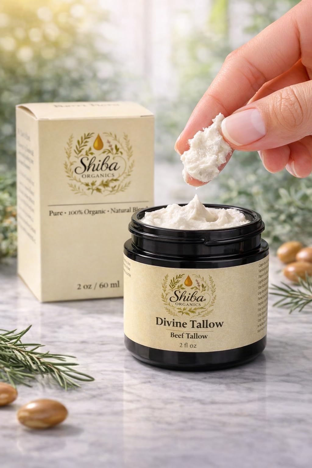Shiba Organics Divine Tallow Balm - Grass-Fed Tallow Moisturizer for Dry & Sensitive Skin - Deep Hydration & Skin Barrier Support - Face & Body - 2 FL OZ
