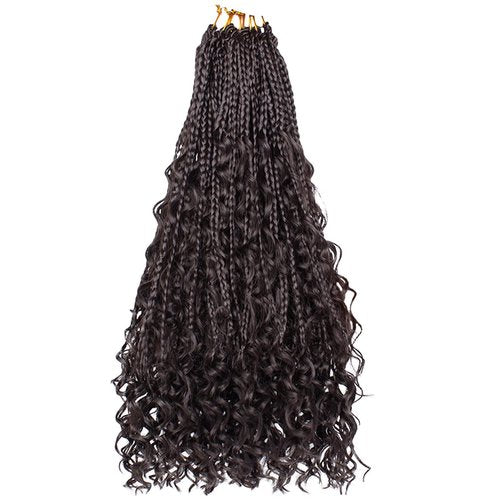 Beverlee 18 Inch 8 Packs Boho Box Braids Goddess Box Braids Crochet Hair Bohemian Hippie Braids Braiding Hair Box Braids with Curly Ends Messy Pre-looped Synthetic Crochet Hair for Black Women