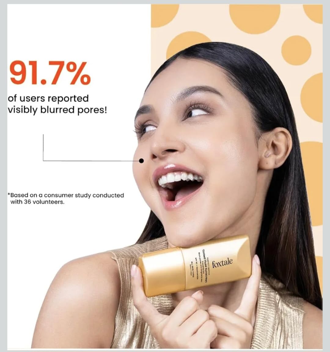 Fox..tale Perfect Match Tinted Fluid Sunscreen SPF 50 PA++++, Clay Shade with Niacinamide and Vitamin E, UVA/UVB Protection, Blurs Pores, Evens Tone, Non-Oily Glow, All Skin Types, 1.69 oz