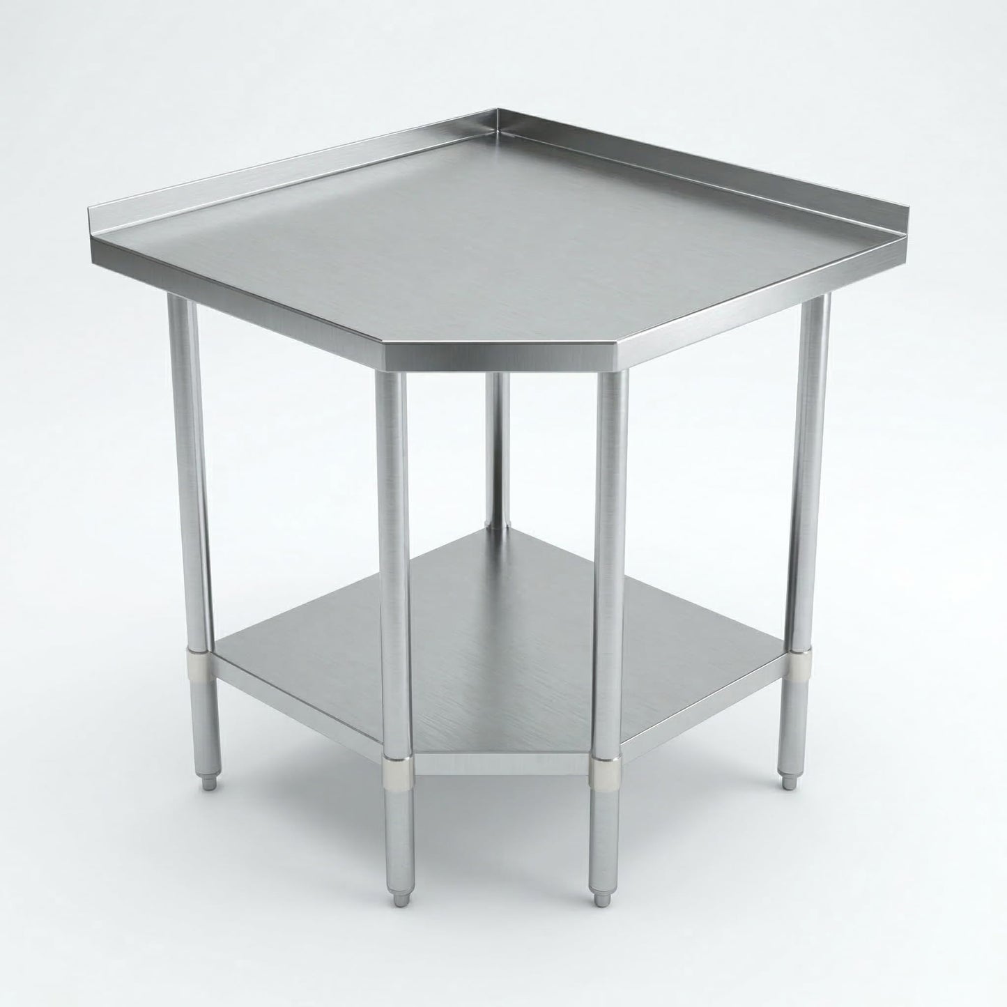 Stainless Steel Corner Work Table 32 in. x 32 in. x 35 in. with 1.5 in. Backsplash, Galvanized Undershelf, 5 Leg Support, Commercial Prep Table for Restaurant Kitchen Utility