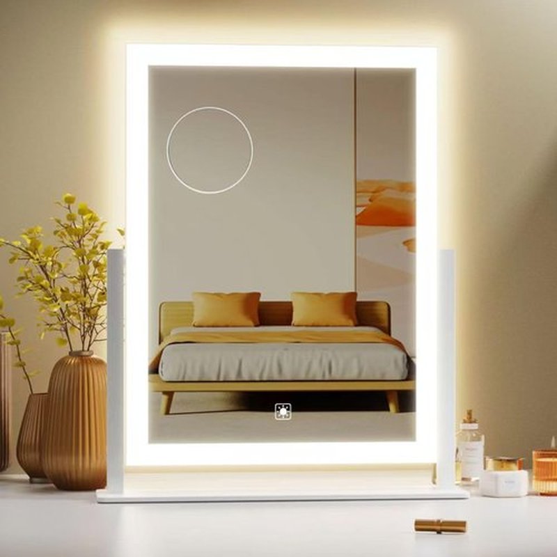 Gvnkvn 15.2" Lighted Makeup Mirror Hollywood Vanity Mirror with Lights, Three Color Lighting Modes, and Detachable 10X Magnification Mirror, Smart Touch Control, 360°Rotation White