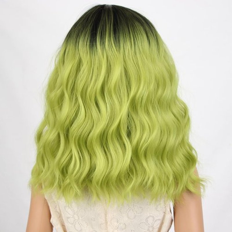 PATTNIUM Kids Ombre Green Wig Short Ombre Green Wig for Girls Green Bob Wig with Bangs Child Curly Wavy Synthetic Wig with Wig Cap