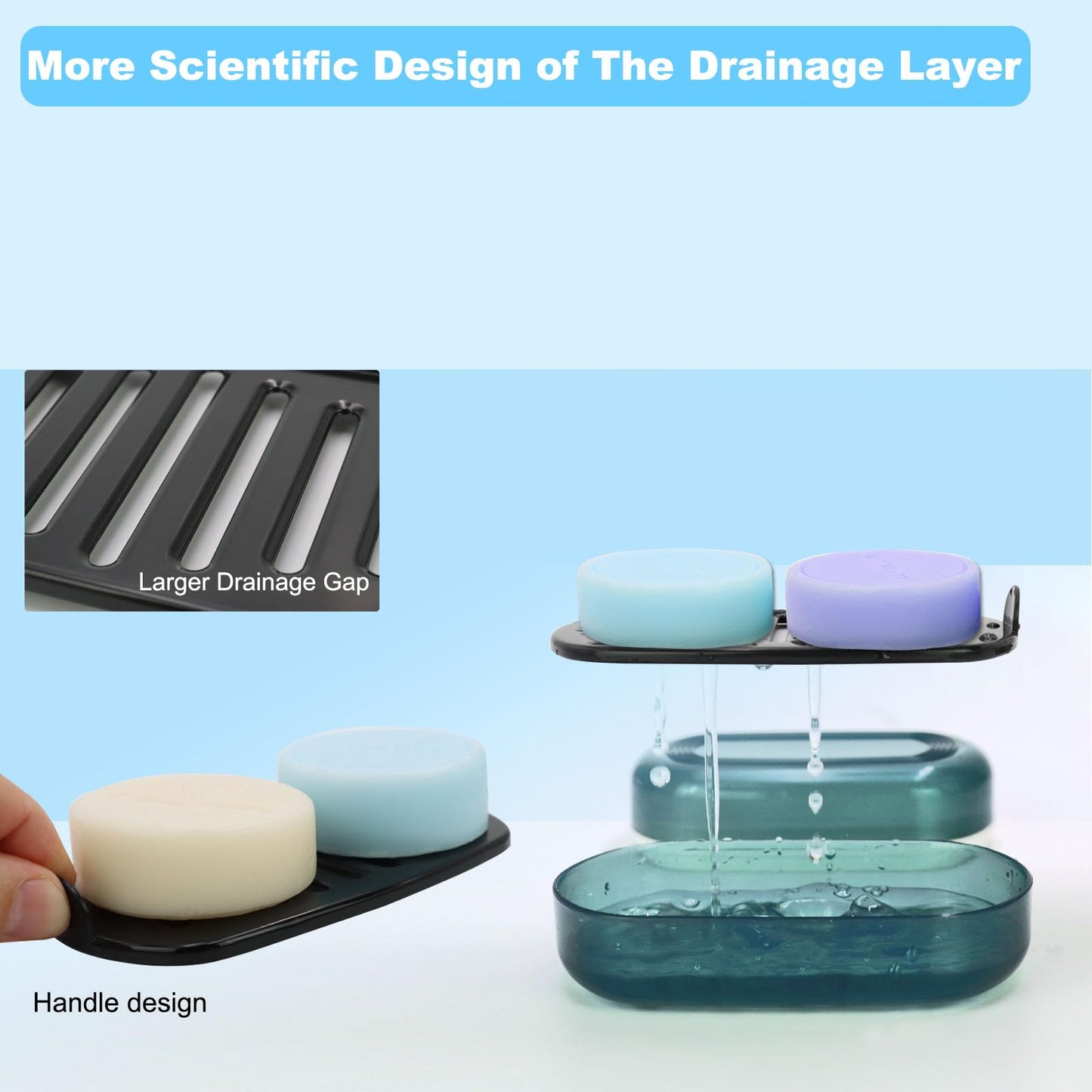 HAYSNA Solid Shampoo Bar Holder, Large Bar Soap Holder, Travel Soap Container, Soap Box with Draining Layer, Soap Case for Bathroom, Traveling, Gym, Camping (Blue Style-1-Large)