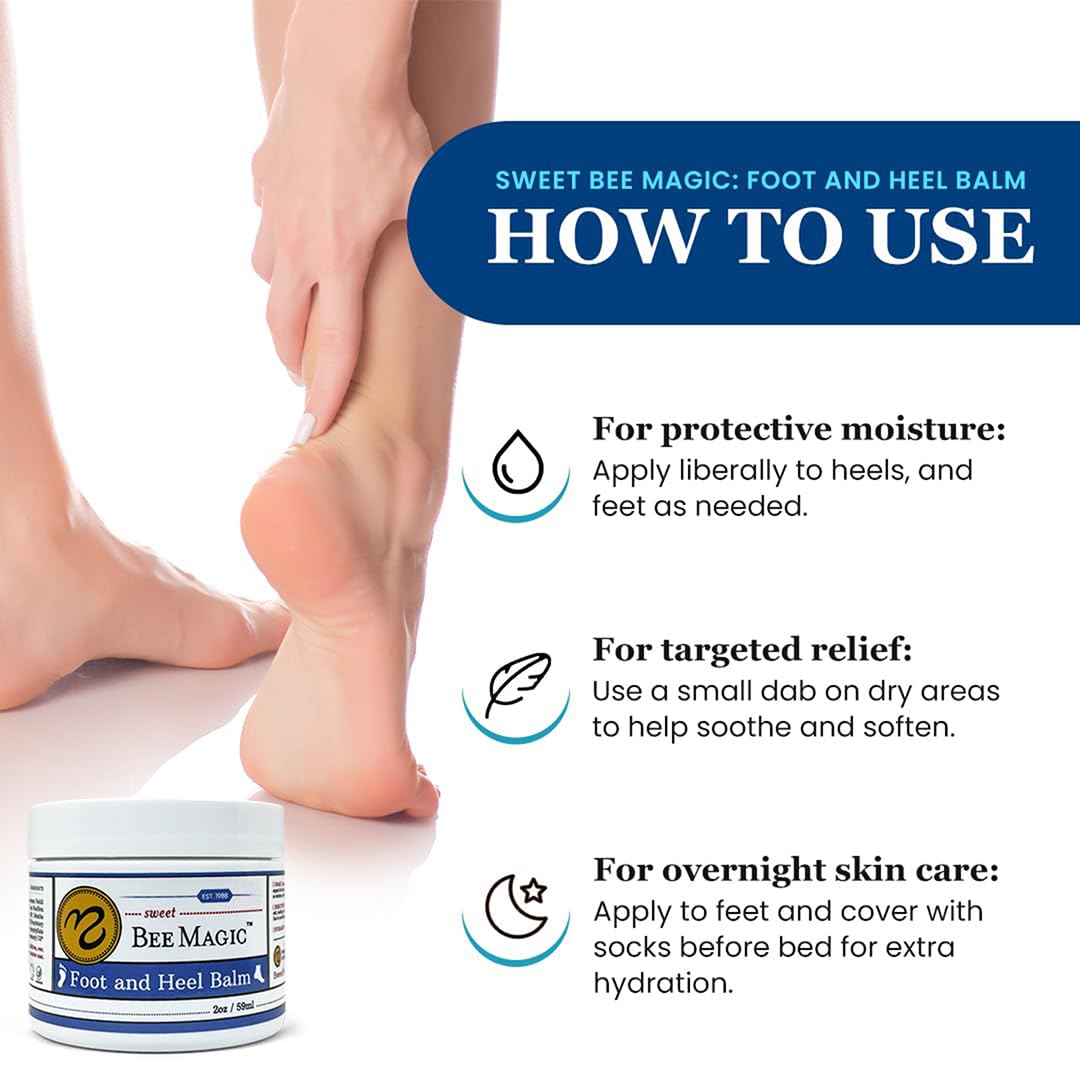 Sweet Bee Naturals Organic Foot Balm - Intensive Heel Balm for Dry Cracked Feet - Natural Moisturizing Treatment for Cracked Heels - Heel Cream Softener for Rough Skin Repair 2 Jars (4 OZ)