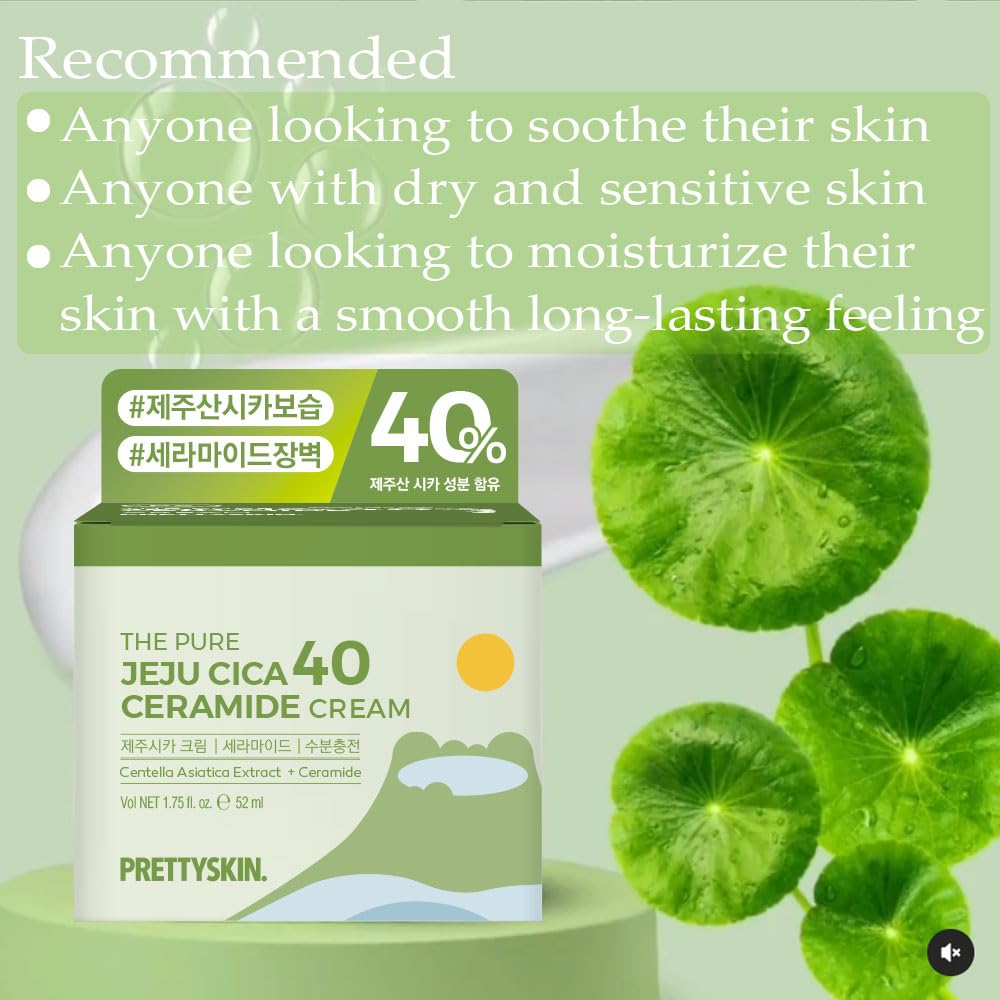 PRETTYSKIN Centella Asiatica 40% Gel Cream–Korean Face Moisturizer with Hyaluronic Acid, Ceramide NP & Shea Butter–Lightweight, Non-Sticky Hydration for Sensitive, Dry & Combination Skin (1.75 fl oz)