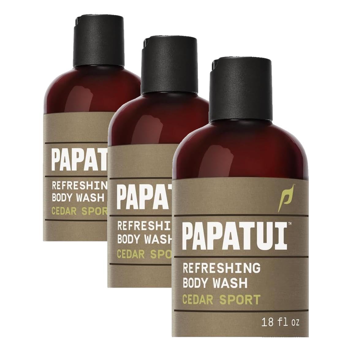 PAPATUI by Dwayne Johnson Refreshing Exfoliating Body Wash for Men | Hydrating & Made with Coconut Oil | Cedar Sport | 18 oz (Pack of 3)