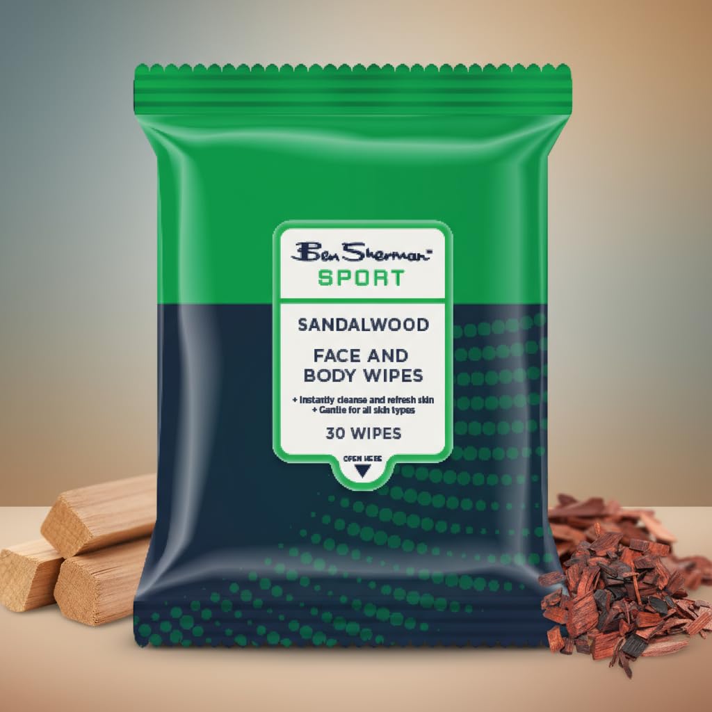Ben Sherman Men’s Face Wipes – 4 Pack (120 Total) Cleansing Wipes for Men with Cedar, Bourbon, Eucalyptus, Tea Tree & Sandalwood