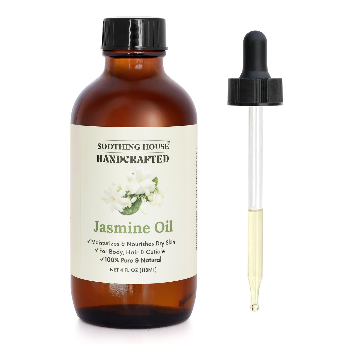 Soothing House Jasmine Body, Hair & Nail Oil: Nourishing & Fast-Absorbing, Lightweight Glow, with Vitamin E, Jojoba & Sweet Almond, All-Natural, 4 Fl Oz