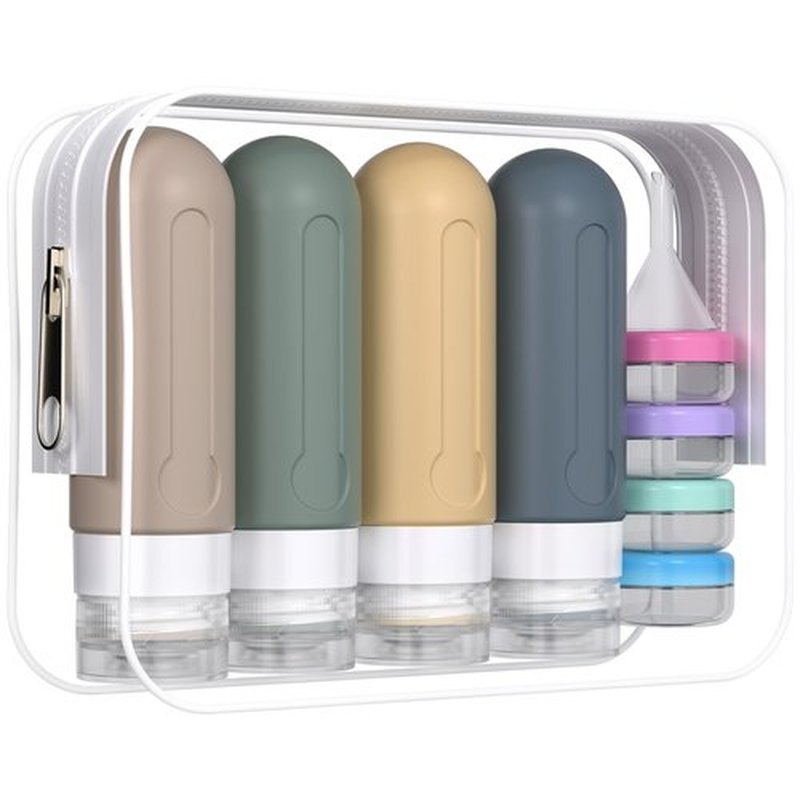 DEPOZA 18 Pack Travel Size Toiletry Containers Sets, BPA Free Silicone Travel Bottles with Leak Proof Caps, TSA Approved for Shampoo, Conditioner, Lotion, Soap and Essential Accessories (Maillard)