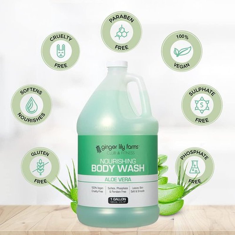 Ginger Lily Farms Club & Fitness Nourishing Body Wash, 100% Vegan & Cruelty-Free, Aloe Vera Scent, 128 Fl Oz (Pack of 4)