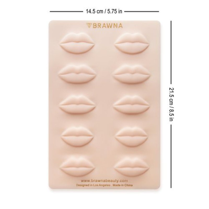 BRAWNA [ 3 Pack ] 3D Lip PMU Practice Skin - Soft Silicone Lip Blush Practice Skin with Human Skin - Like Texture - 10 Lip Shapes - Lip Tattoo Practice Skin – PMU Supplies
