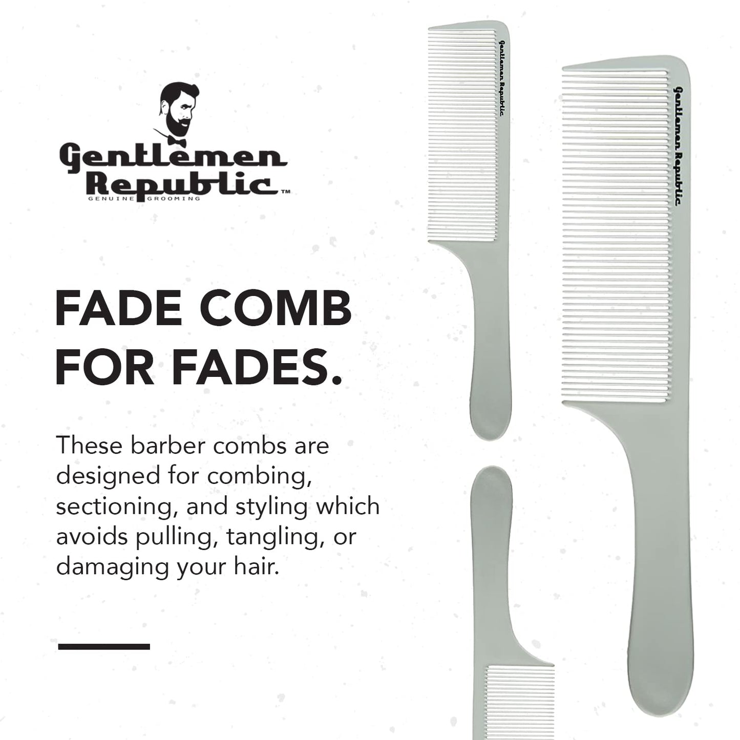 Gentlemen Republic Combs for Fades, Blending and Men's Hair Styling - Soft Round Tips, Strong Body - Barber and At-Home Grooming Set (2pcs)