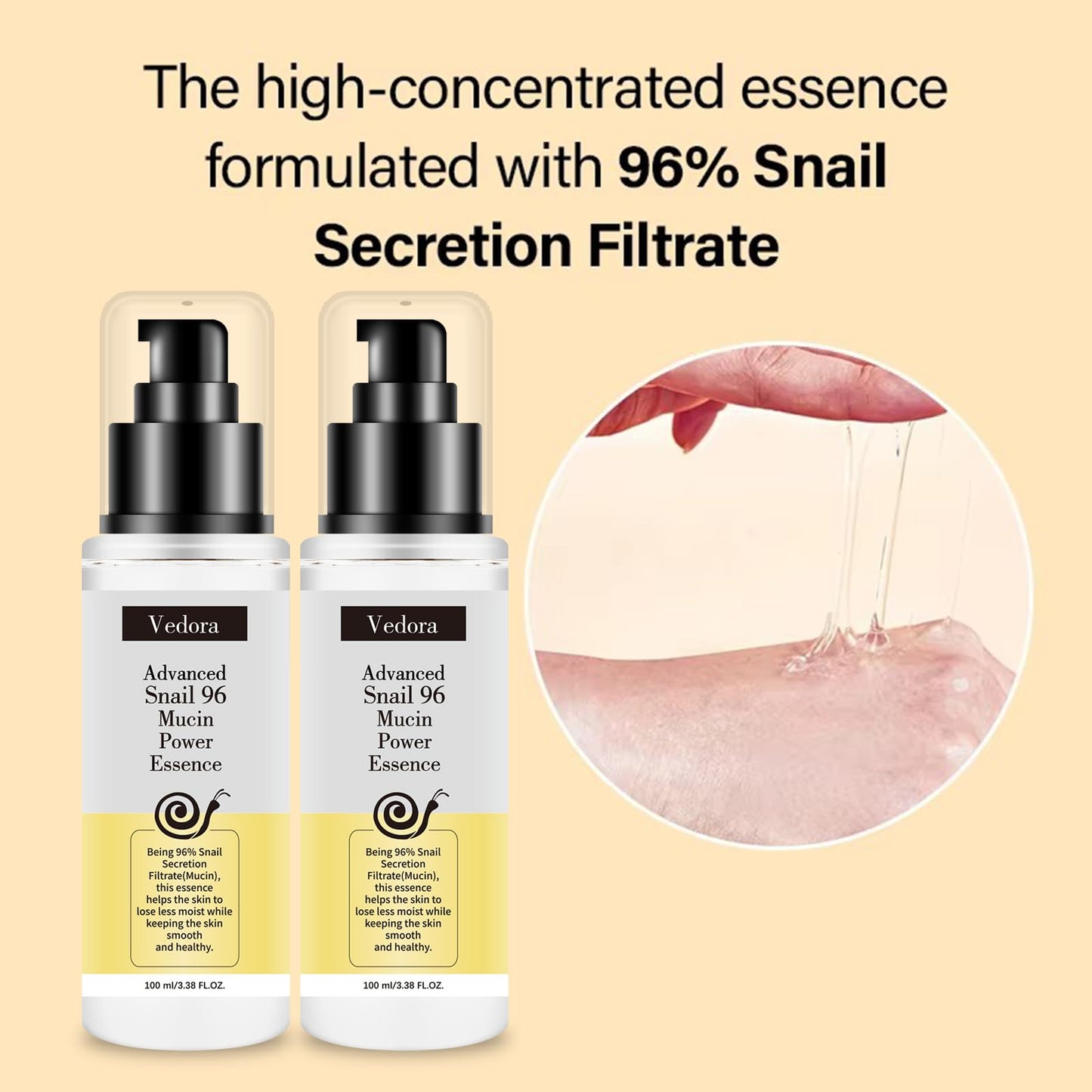 Vedora Snail Mucin 96% Power Hydrating Essence: Moisturizing Serum with Snail Secretion Filtrate for Radiant, Nourished Skin (3)