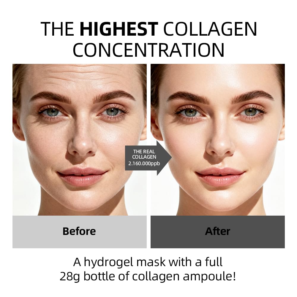 Collagen Face Mask 5 Pack, Korean Hydrating Sheet Mask for Glowing Glass Skin, Anti Aging Firming & Deep Moisturizing Facial Mask, Bio Collagen Jelly Mask