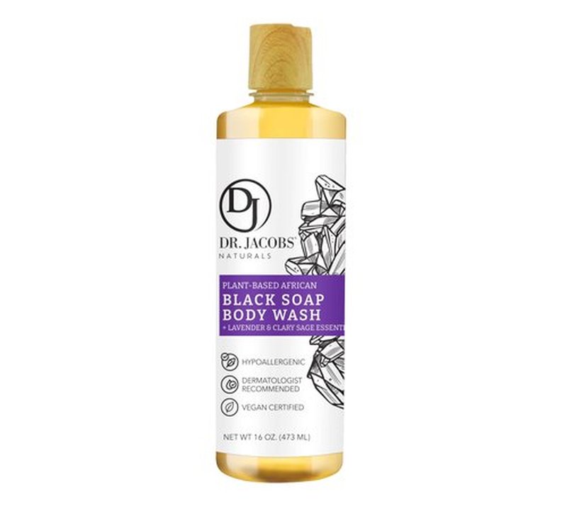Dr Jacobs Naturals Authentic African Black Liquid Soap with Lavender & Sage Scent | All-In-One Face Wash, Sensitive Skin Body Wash, Shampoo, Shaving Soap | Moisturizing and Nourishing Formula 16oz 1pk