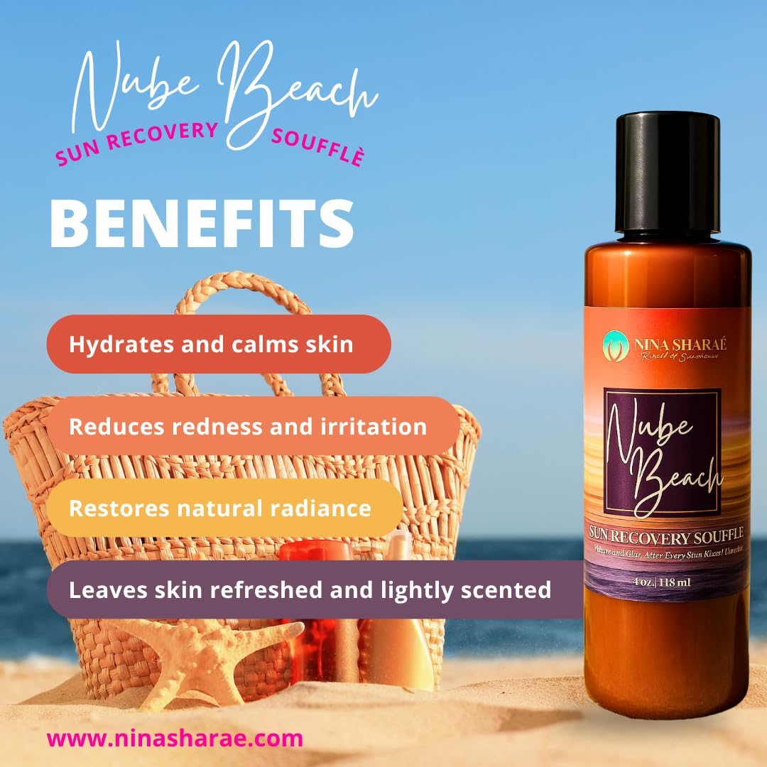 Nina Sharae Swimwear Nube Beach Sun Recovery Soufflé – After Sun Body Moisturizer with Aloe, Vitamin E & Coconut Oil – Soothing Hydration for Sun-Damaged Skin – Lightweight, Non-Greasy, 4 oz