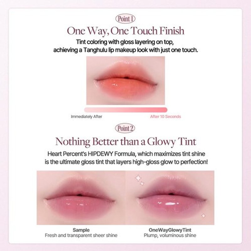 Heart Percent Dote On Mood One Way Glowy Tint, Glass-like High Shine Glossy Finish w/Long-Lasting Luminous Color Lip Stain for Glowy Look, #05. Rosy Bomb