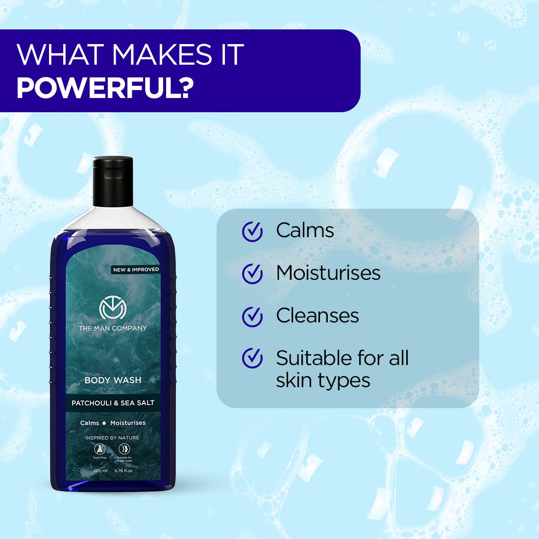 The Man Company Patchouli & Sea Salt Perfumed Body Wash For Men - 200 Ml | Shower Gel For Deep Moisturization & Smooth Skin | Enriched With Green Tea, Turmeric & Moringa Extract