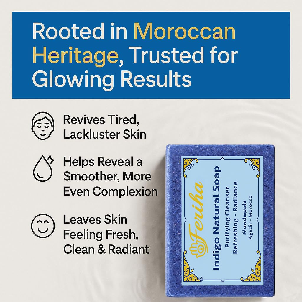 FERIHA Moroccan Indigo Nila Facial Soap - Handmade with Argan Oil & Shea Butter