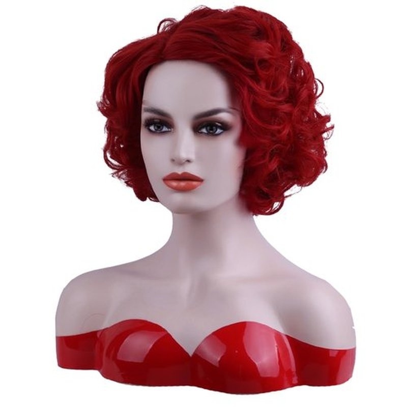 BERON Red Wigs Short Red Curly Wigs for Women Big Wavy 80s Flip Wigs Cosplay Costume Party Halloween Synthetic Red Hair Natural Mommy Wigs with Wig Cap